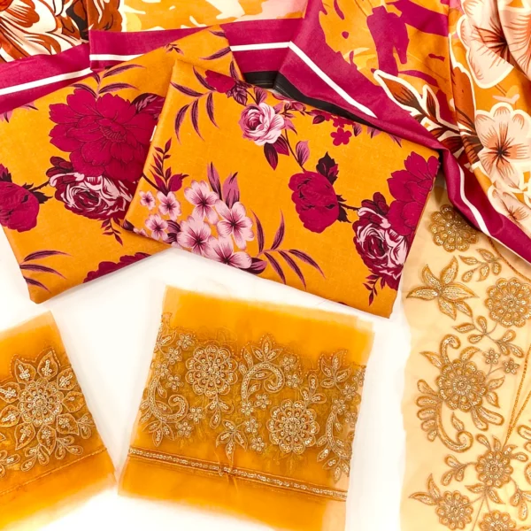 Baroque Printed Linen With Emb Patches 3PC | Baroque | SGO-LI06 - Image 3