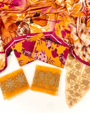 Baroque Printed Linen With Emb Patches 3PC