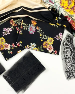 Baroque Printed Linen With Emb Patches 3PC