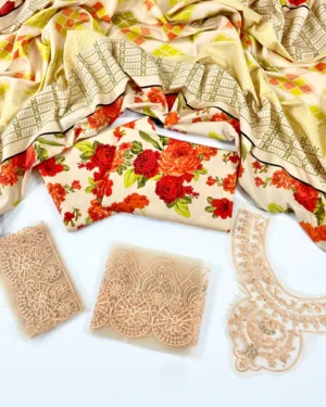 Baroque Printed Linen With Emb Patches 3PC