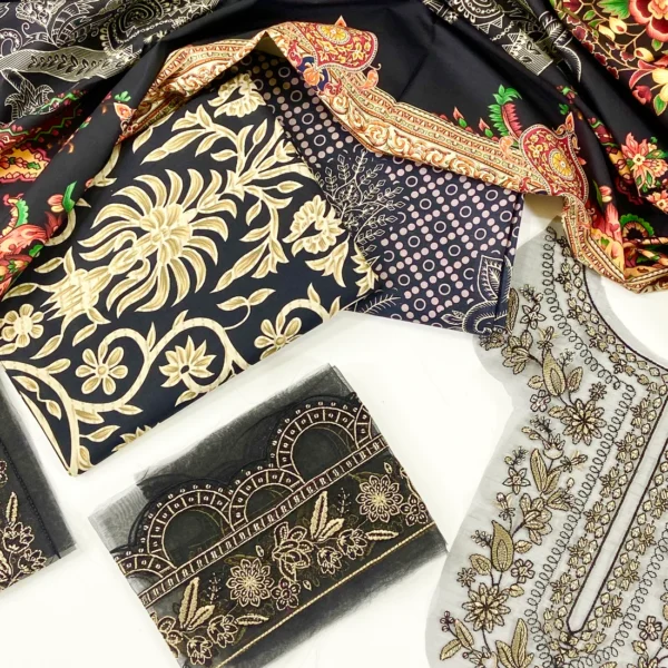 Maria B Printed Linen With Emb Patches 3PC | Maria B | SGO-LI03 - Image 3