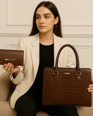 Croc Coffee Brown Luxury 2 Pcs Tote Set