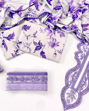 Aneelas Printed Linen With Emb Patches 3PC