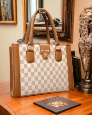 Elite White & Brown Handbag